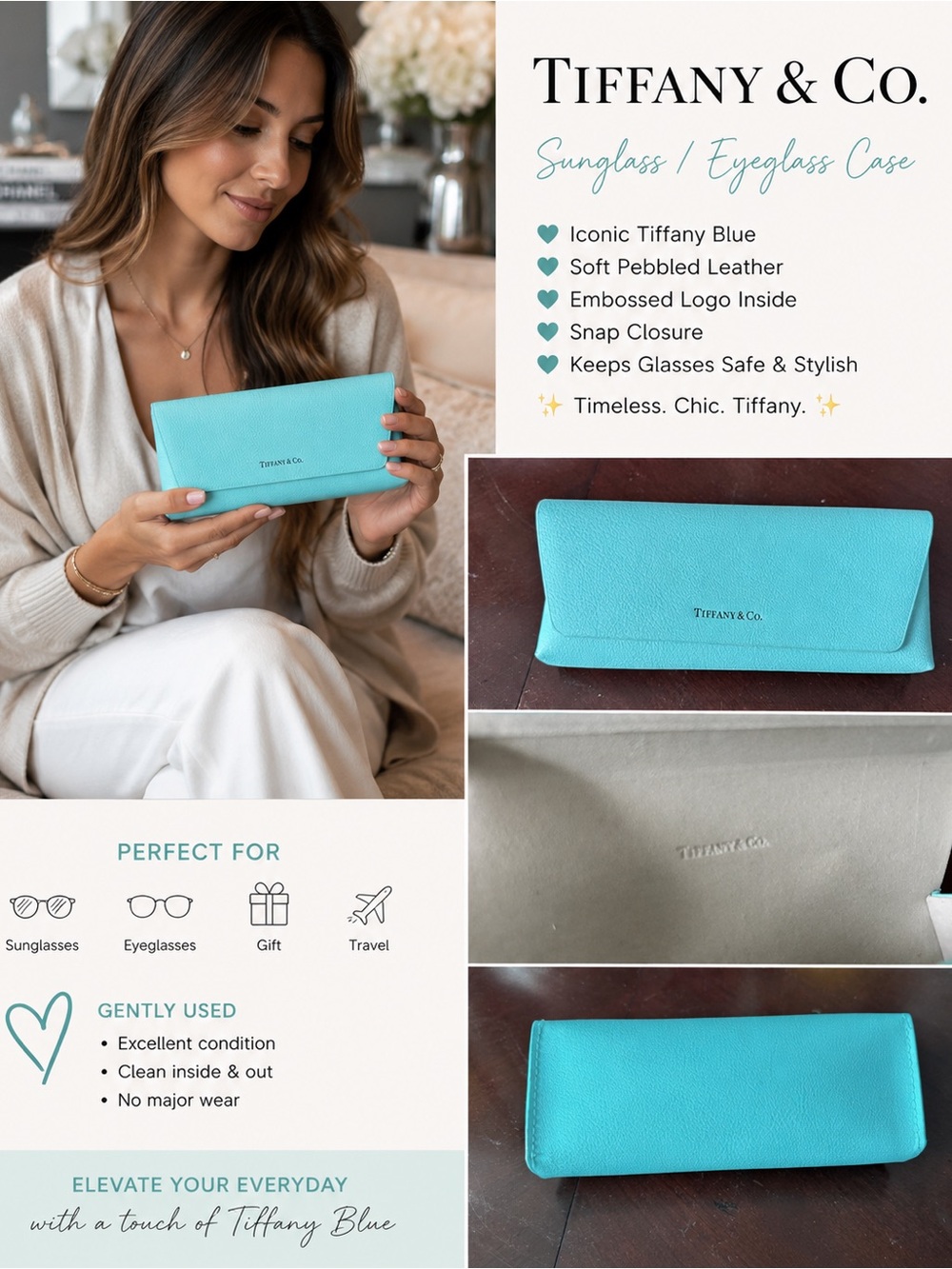 Tiffany & Co. Pebbled Leather Glasses Case in Tiffany Blue